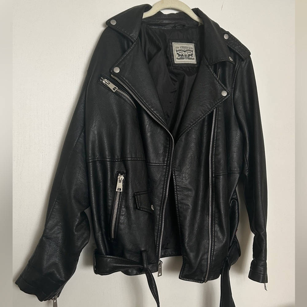 Levi’s Plus Size Faux Leather Long Line Belted Moto Jacket